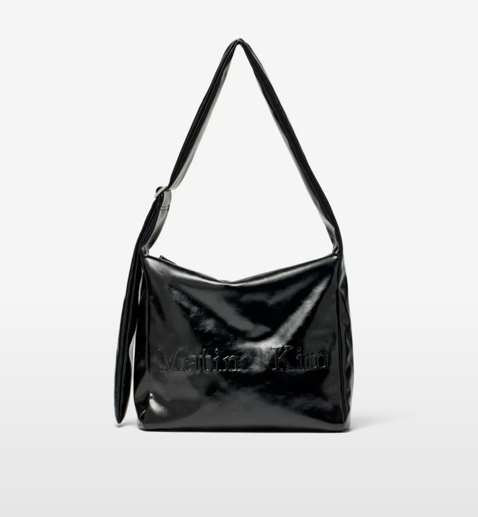 MATIN KIM EMBOSSED LOGO LEATHER SHOULDER BAG IN BL... | Everuts