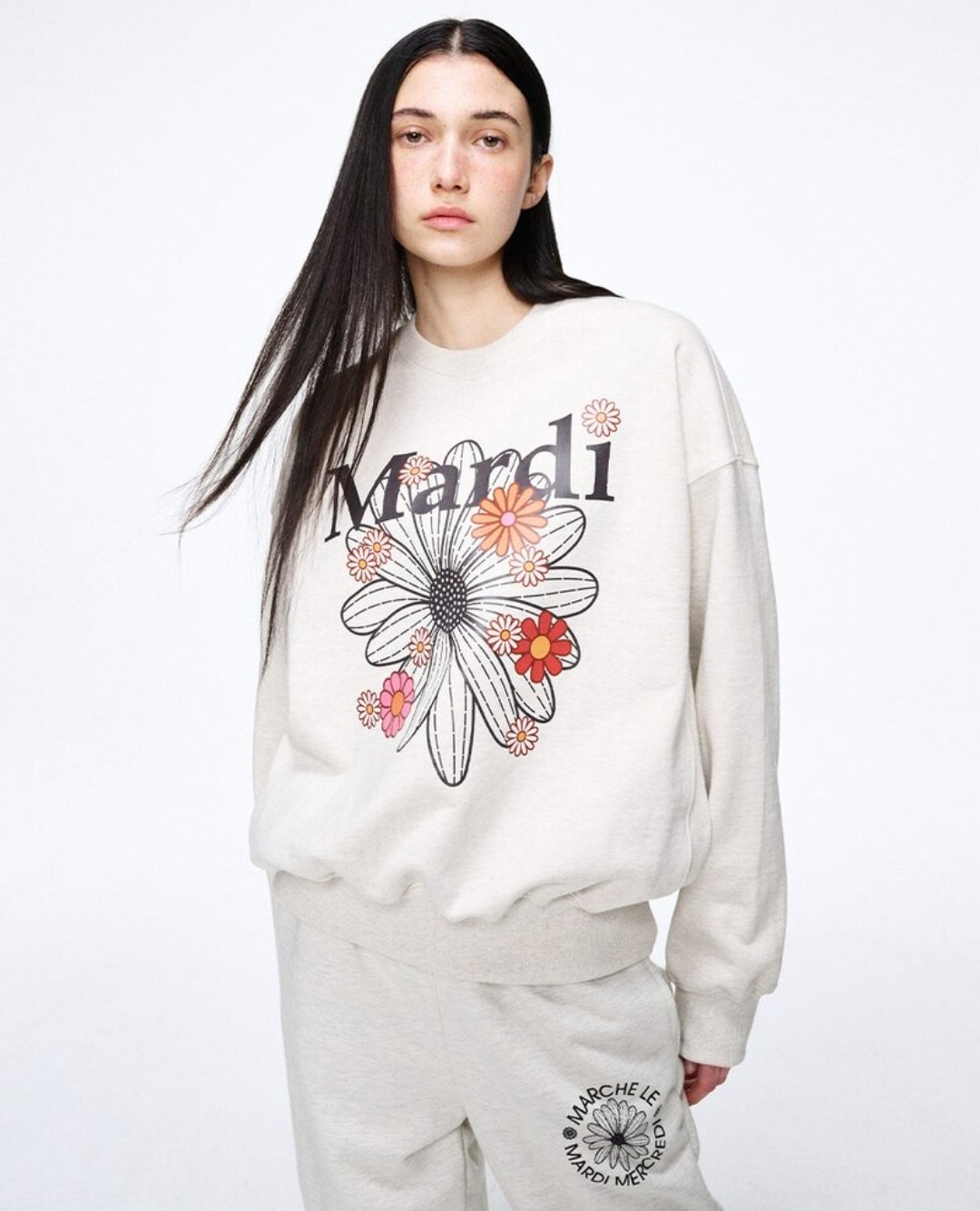 SWEATSHIRT FLOWERMARDI BLOSSOM_OATMEAL TAUPE